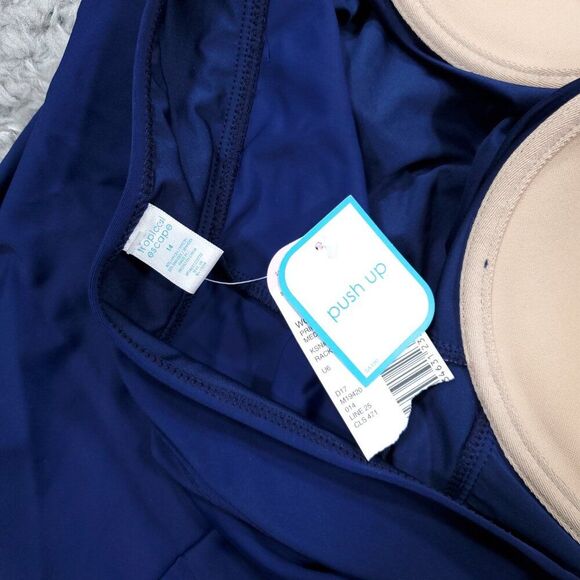 Tropical Escape Halter Tankini Swim Top Retro Push Up Bra Blue Polka Dot Size 14 - Picture 5 of 6